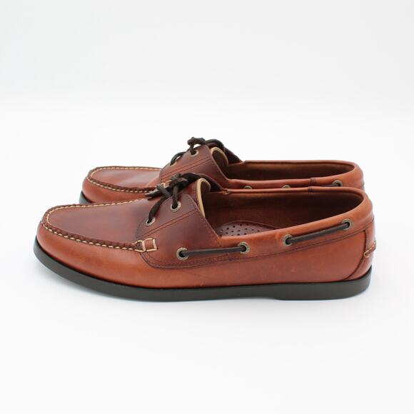 LL Bean Loafer Boat Shoe Mens 12 EE Wide Brown Leather Classic Preppy - Picture 2 of 8